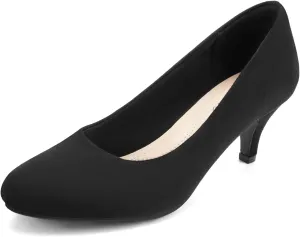 Greatonu Women’s Round Toe Low Heel Pumps Kitten Heels Closed Toe Dress Pumps Shoes Wedding Party Shoes Work Heels