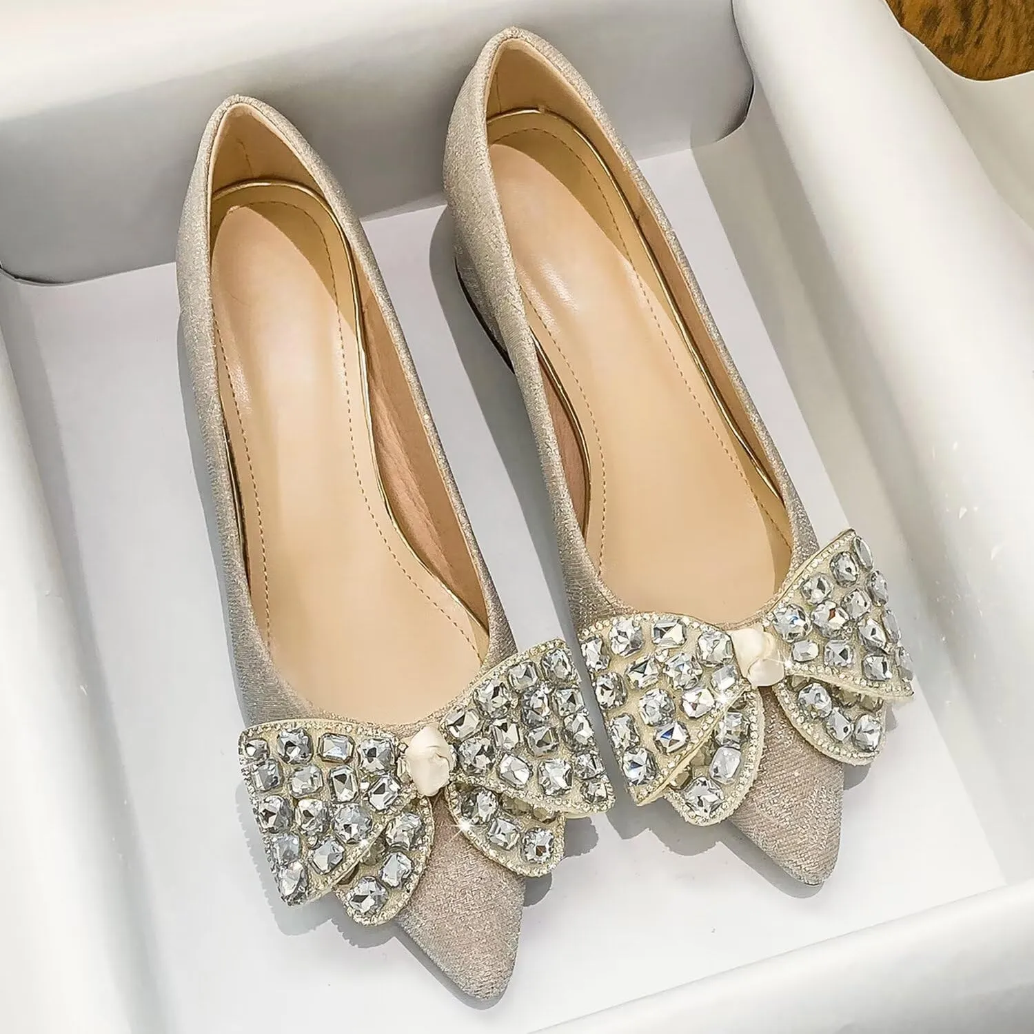 Hee grand Women's Round Toe Heeled Pumps Chunky High Heels Comfort Slip On Work Heels Sequins Dress Shoes Wide Feet Big Size