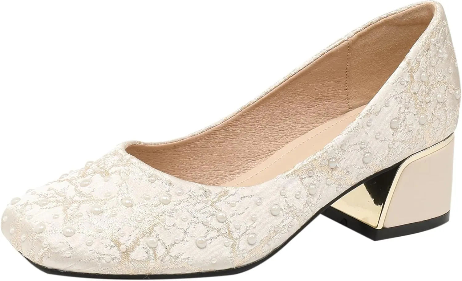 Hee grand Women's Round Toe Heeled Pumps Chunky High Heels Comfort Slip On Work Heels Sequins Dress Shoes Wide Feet Big Size