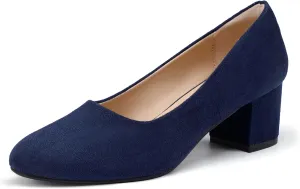 IDIFU IN2 Women's Pumps Low Chunky Block Closed Toe Heels Comfortable Short Dress Shoes for Women Ladies Flight Attendant Wedding Bridal Homecoming Work Heels Dressy Formal Round Toe Pumps Shoes
