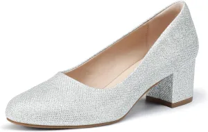 IDIFU IN2 Women's Pumps Low Chunky Block Closed Toe Heels Comfortable Short Dress Shoes for Women Ladies Flight Attendant Wedding Bridal Homecoming Work Heels Dressy Formal Round Toe Pumps Shoes