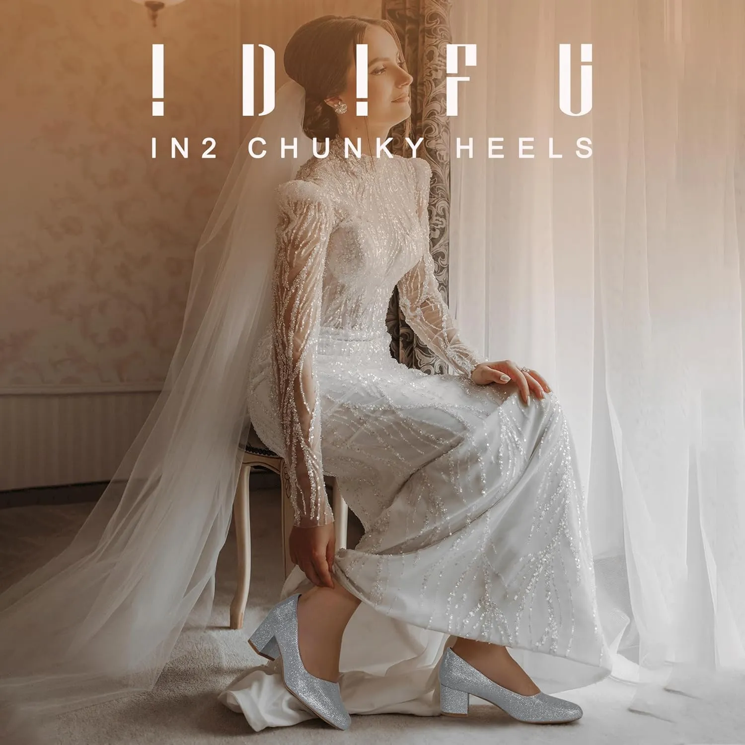 IDIFU IN2 Women's Pumps Low Chunky Block Closed Toe Heels Comfortable Short Dress Shoes for Women Ladies Flight Attendant Wedding Bridal Homecoming Work Heels Dressy Formal Round Toe Pumps Shoes