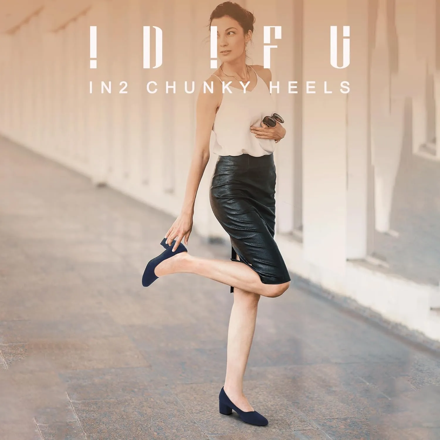 IDIFU IN2 Women's Pumps Low Chunky Block Closed Toe Heels Comfortable Short Dress Shoes for Women Ladies Flight Attendant Wedding Bridal Homecoming Work Heels Dressy Formal Round Toe Pumps Shoes