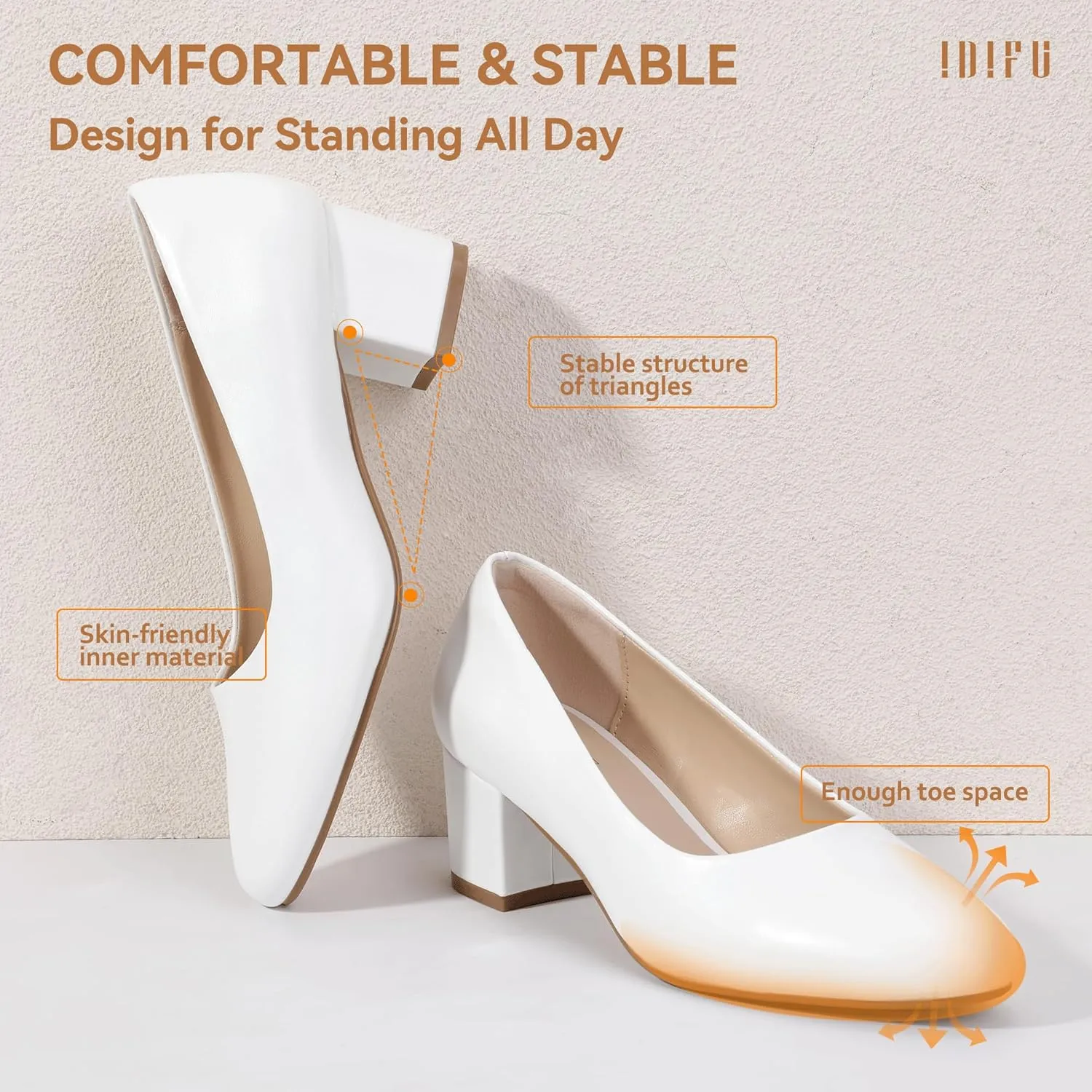 IDIFU IN2 Women's Pumps Low Chunky Block Closed Toe Heels Comfortable Short Dress Shoes for Women Ladies Flight Attendant Wedding Bridal Homecoming Work Heels Dressy Formal Round Toe Pumps Shoes