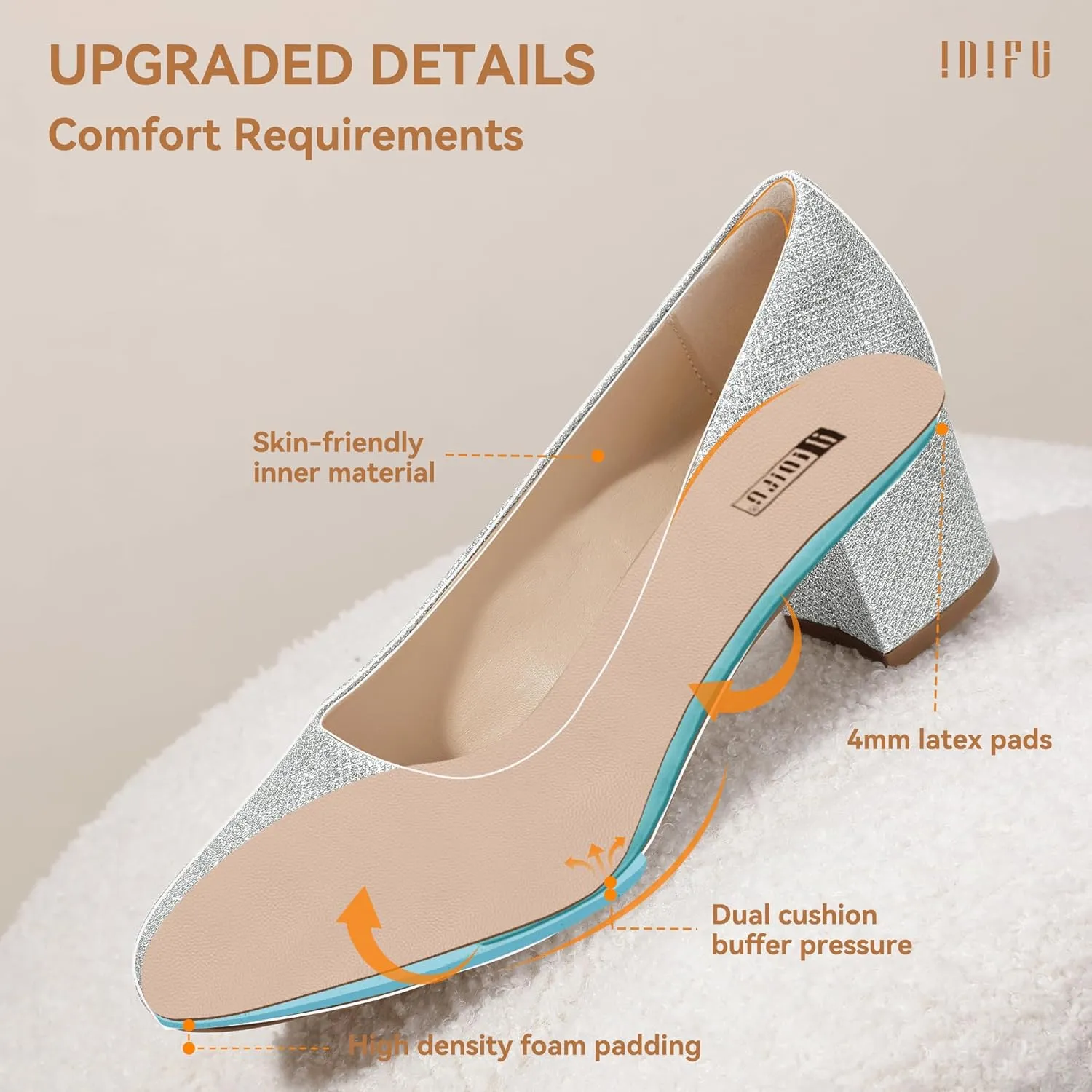 IDIFU IN2 Women's Pumps Low Chunky Block Closed Toe Heels Comfortable Short Dress Shoes for Women Ladies Flight Attendant Wedding Bridal Homecoming Work Heels Dressy Formal Round Toe Pumps Shoes