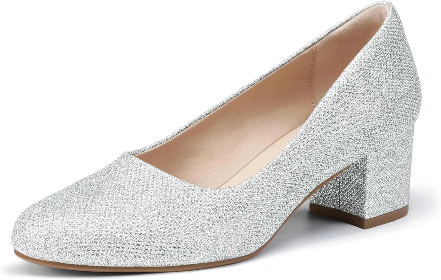 IDIFU IN2 Women's Pumps Low Chunky Block Closed Toe Heels Comfortable Short Dress Shoes for Women Ladies Flight Attendant Wedding Bridal Homecoming Work Heels Dressy Formal Round Toe Pumps Shoes