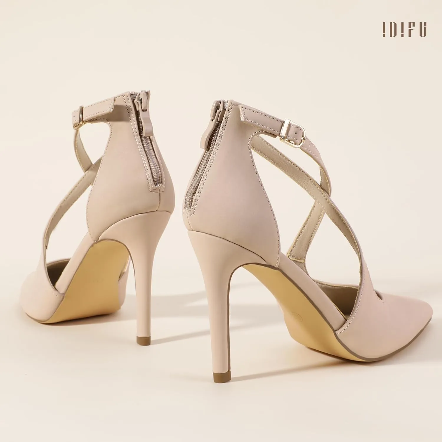 IDIFU IN4 Women's Pumps Closed Toe Heels Stiletto High Heels Strappy Heels Wedding Bridal Office Homecoming Work Prom Dress Shoes for Women Bride Comfortable Dressy Formal Pointed Toe Zip Pumps Heels