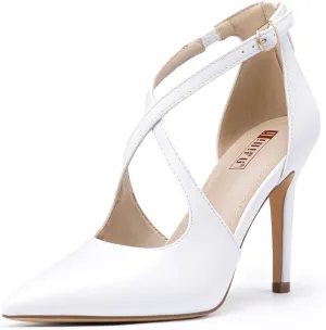 IDIFU IN4 Women's Pumps Closed Toe Heels Stiletto High Heels Strappy Heels Wedding Bridal Office Homecoming Work Prom Dress Shoes for Women Bride Comfortable Dressy Formal Pointed Toe Zip Pumps Heels