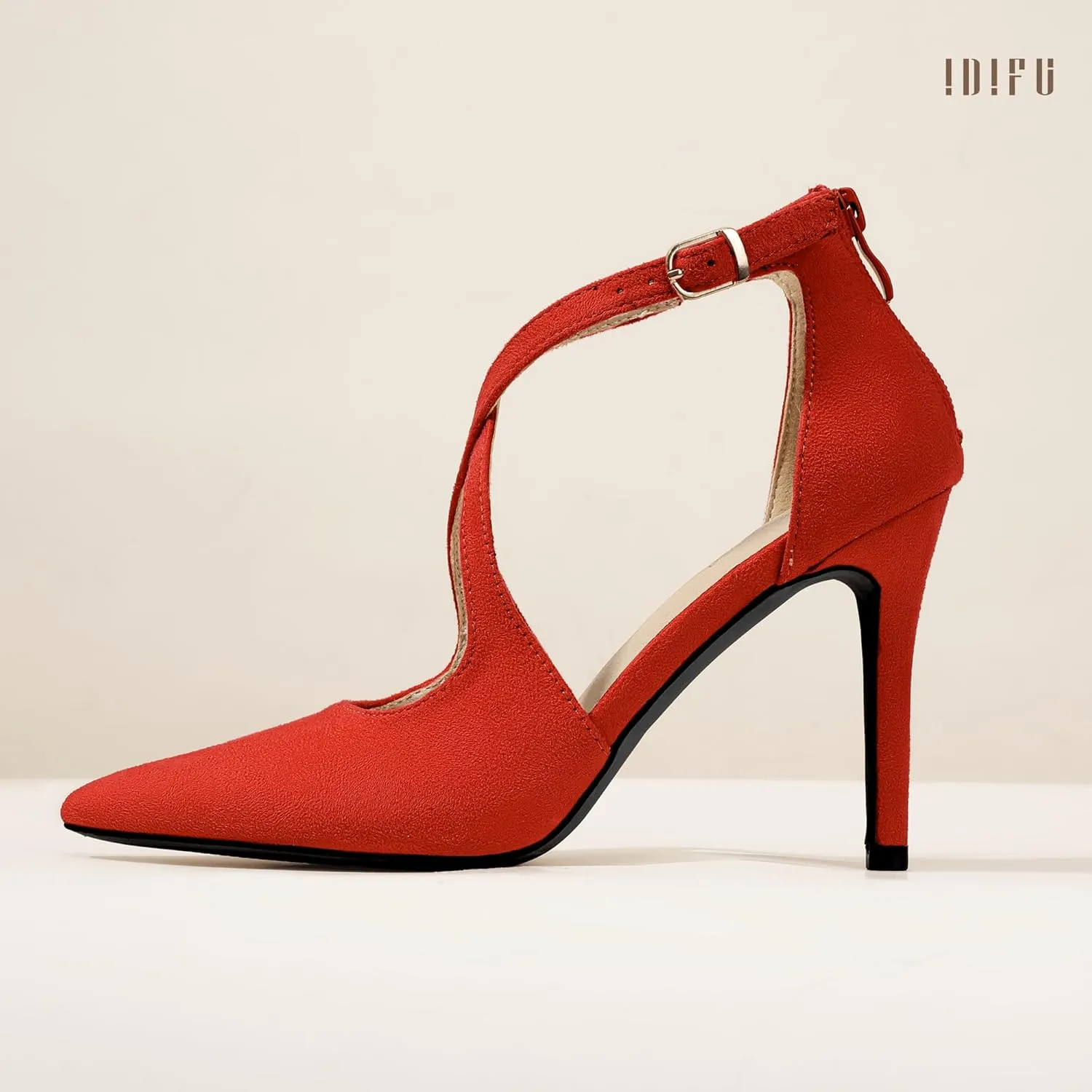 IDIFU IN4 Women's Pumps Closed Toe Heels Stiletto High Heels Strappy Heels Wedding Bridal Office Homecoming Work Prom Dress Shoes for Women Bride Comfortable Dressy Formal Pointed Toe Zip Pumps Heels