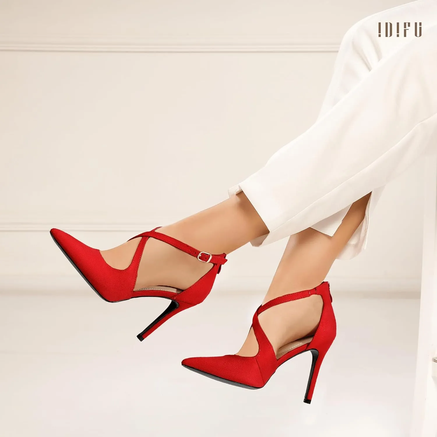 IDIFU IN4 Women's Pumps Closed Toe Heels Stiletto High Heels Strappy Heels Wedding Bridal Office Homecoming Work Prom Dress Shoes for Women Bride Comfortable Dressy Formal Pointed Toe Zip Pumps Heels