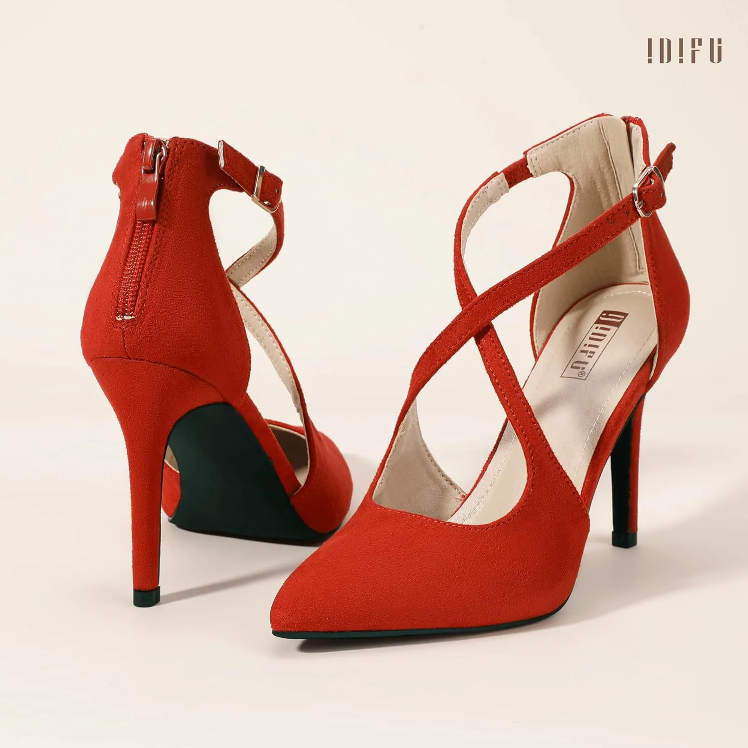 IDIFU IN4 Women's Pumps Closed Toe Heels Stiletto High Heels Strappy Heels Wedding Bridal Office Homecoming Work Prom Dress Shoes for Women Bride Comfortable Dressy Formal Pointed Toe Zip Pumps Heels