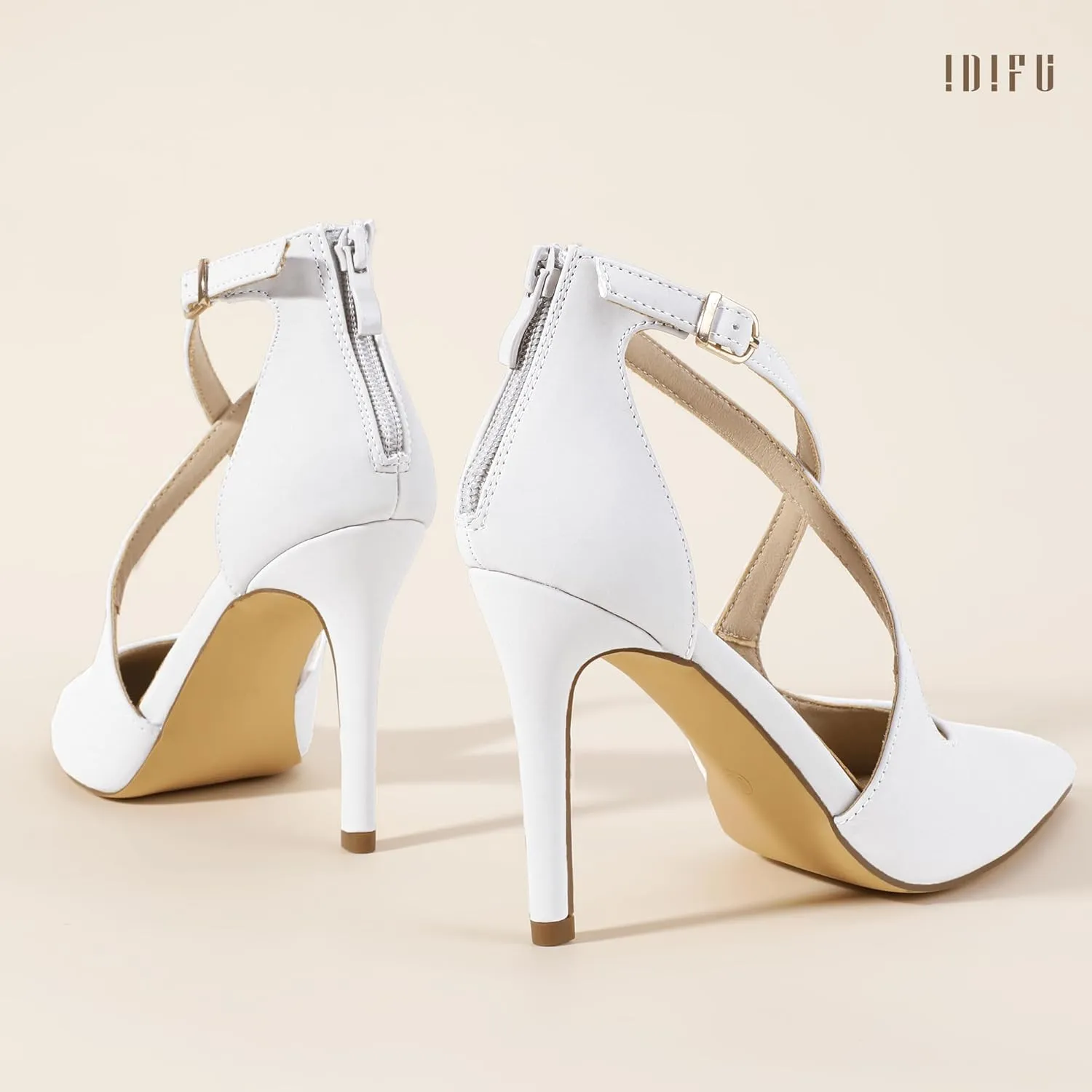 IDIFU IN4 Women's Pumps Closed Toe Heels Stiletto High Heels Strappy Heels Wedding Bridal Office Homecoming Work Prom Dress Shoes for Women Bride Comfortable Dressy Formal Pointed Toe Zip Pumps Heels