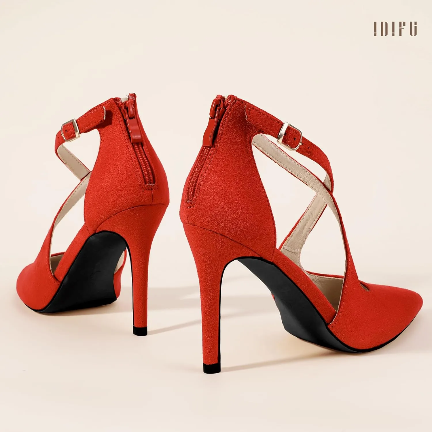 IDIFU IN4 Women's Pumps Closed Toe Heels Stiletto High Heels Strappy Heels Wedding Bridal Office Homecoming Work Prom Dress Shoes for Women Bride Comfortable Dressy Formal Pointed Toe Zip Pumps Heels