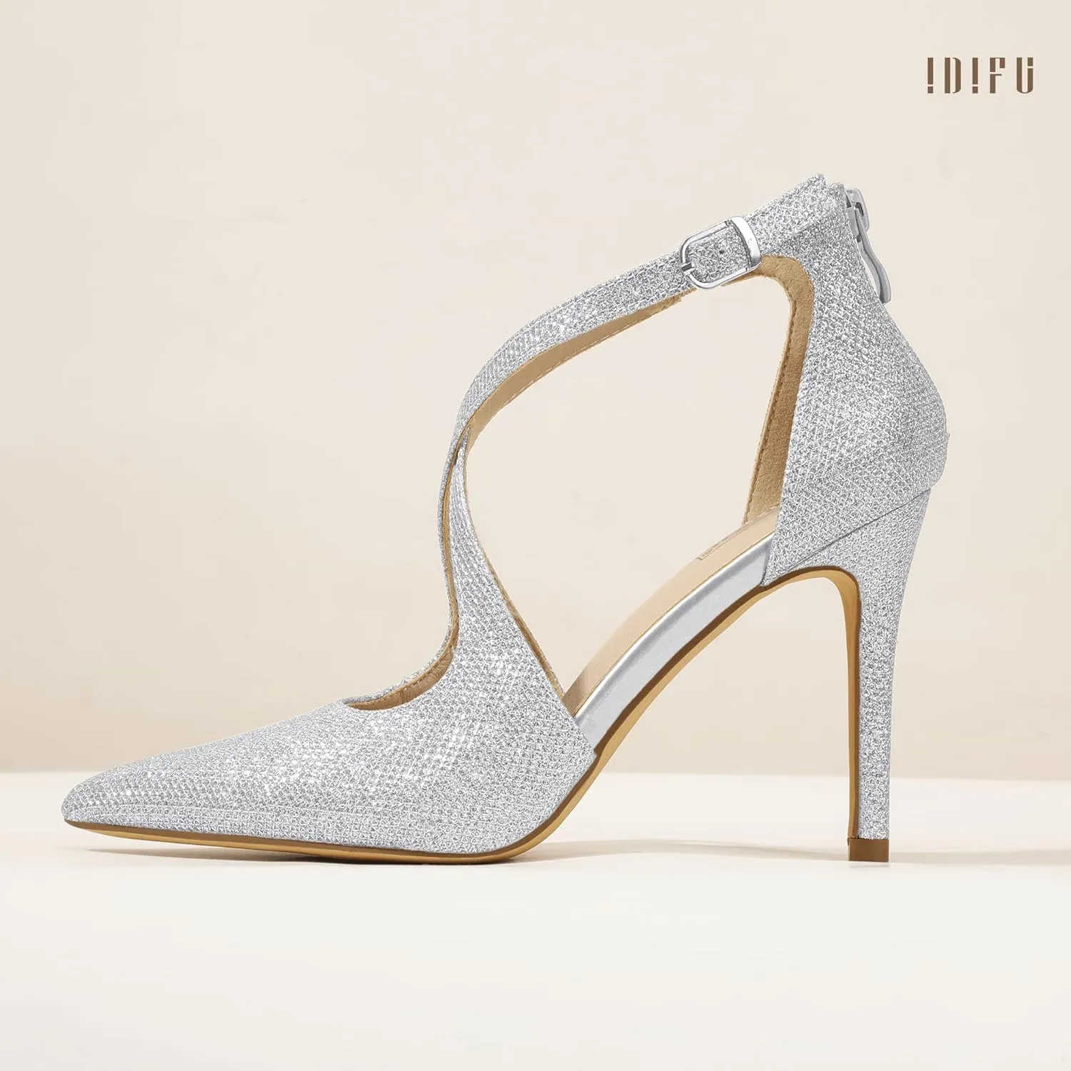 IDIFU IN4 Women's Pumps Closed Toe Heels Stiletto High Heels Strappy Heels Wedding Bridal Office Homecoming Work Prom Dress Shoes for Women Bride Comfortable Dressy Formal Pointed Toe Zip Pumps Heels