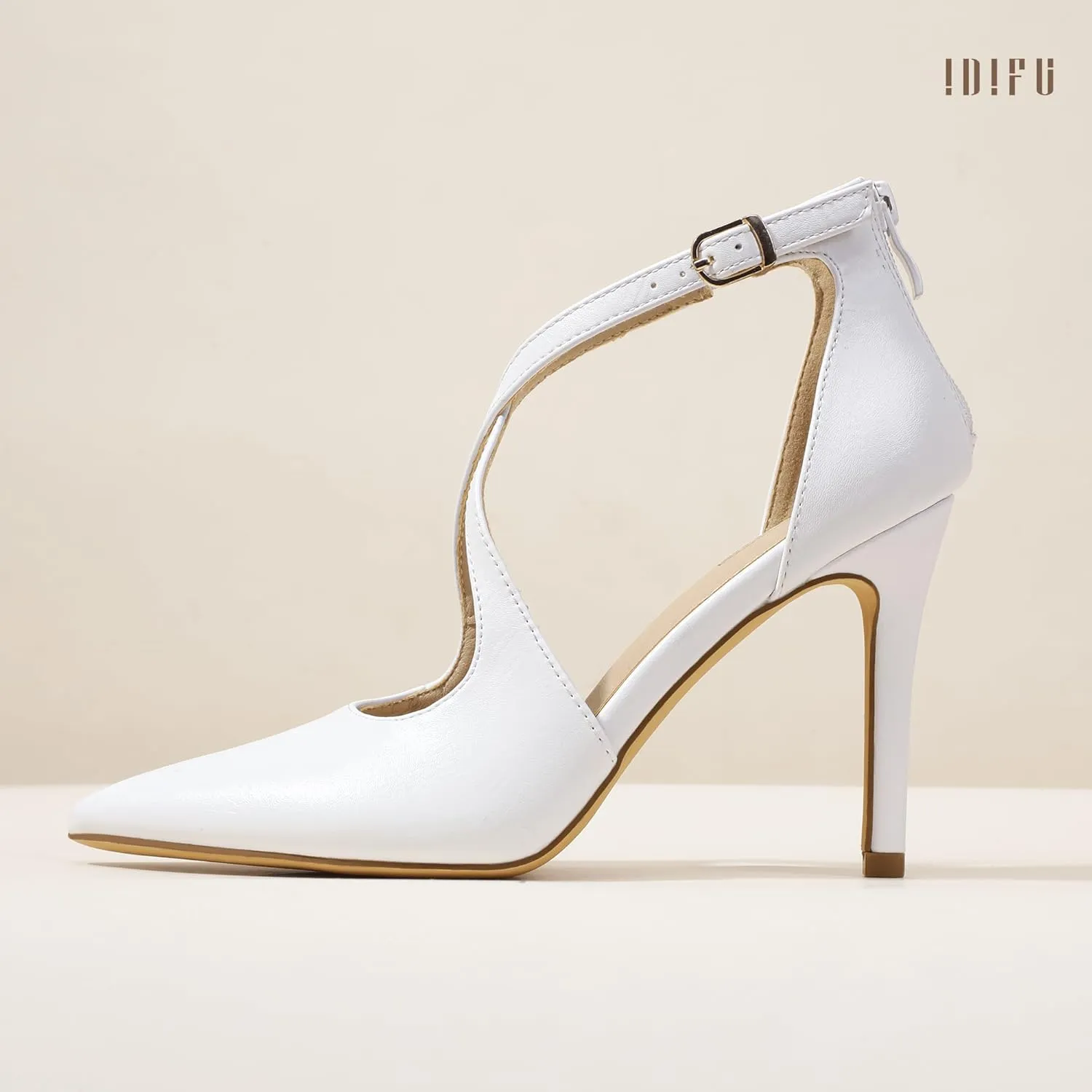IDIFU IN4 Women's Pumps Closed Toe Heels Stiletto High Heels Strappy Heels Wedding Bridal Office Homecoming Work Prom Dress Shoes for Women Bride Comfortable Dressy Formal Pointed Toe Zip Pumps Heels