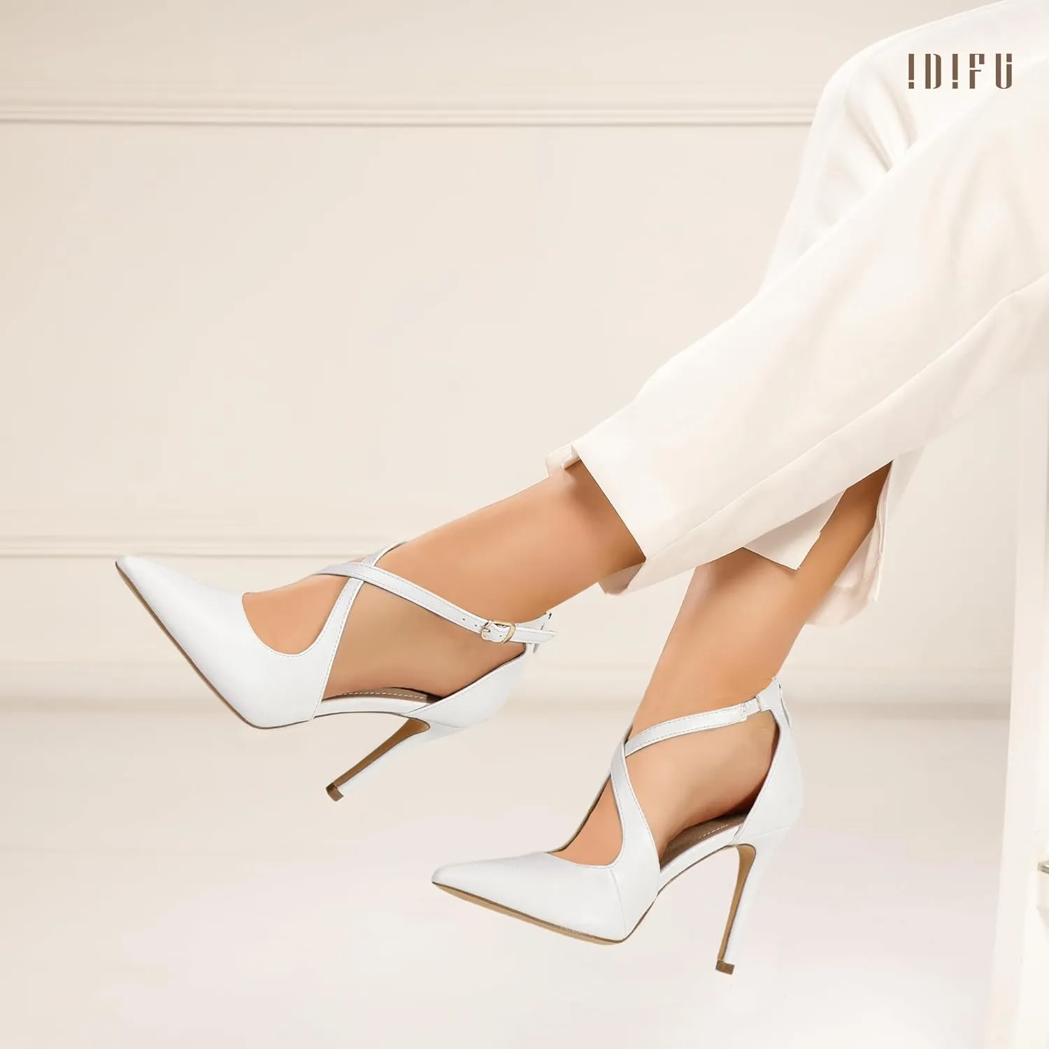 IDIFU IN4 Women's Pumps Closed Toe Heels Stiletto High Heels Strappy Heels Wedding Bridal Office Homecoming Work Prom Dress Shoes for Women Bride Comfortable Dressy Formal Pointed Toe Zip Pumps Heels