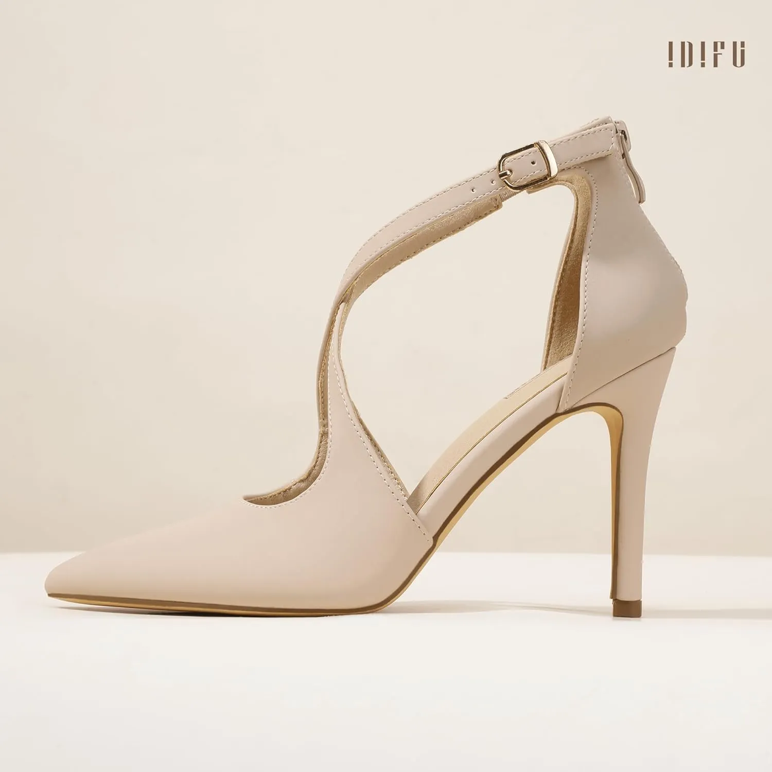 IDIFU IN4 Women's Pumps Closed Toe Heels Stiletto High Heels Strappy Heels Wedding Bridal Office Homecoming Work Prom Dress Shoes for Women Bride Comfortable Dressy Formal Pointed Toe Zip Pumps Heels