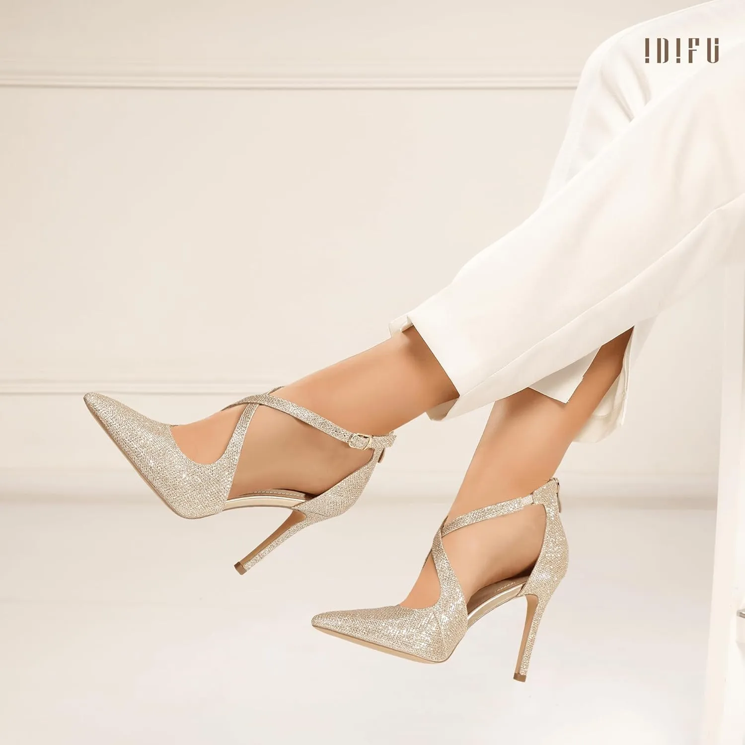 IDIFU IN4 Women's Pumps Closed Toe Stiletto Heels Strappy Wedding Bridal Office Homecoming Work Prom Dress Shoes Bride Comfortable Dressy Formal Pointed Toe Zip