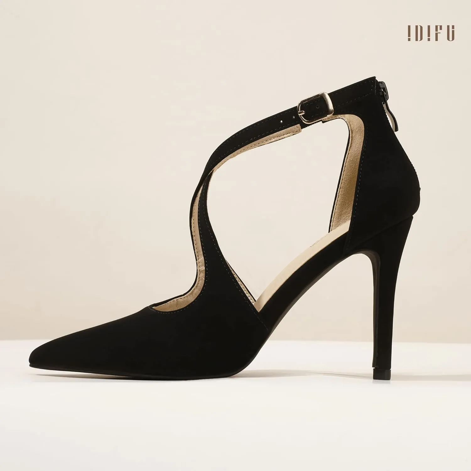 IDIFU IN4 Women's Pumps Closed Toe Stiletto Heels Strappy Wedding Bridal Office Homecoming Work Prom Dress Shoes Bride Comfortable Dressy Formal Pointed Toe Zip