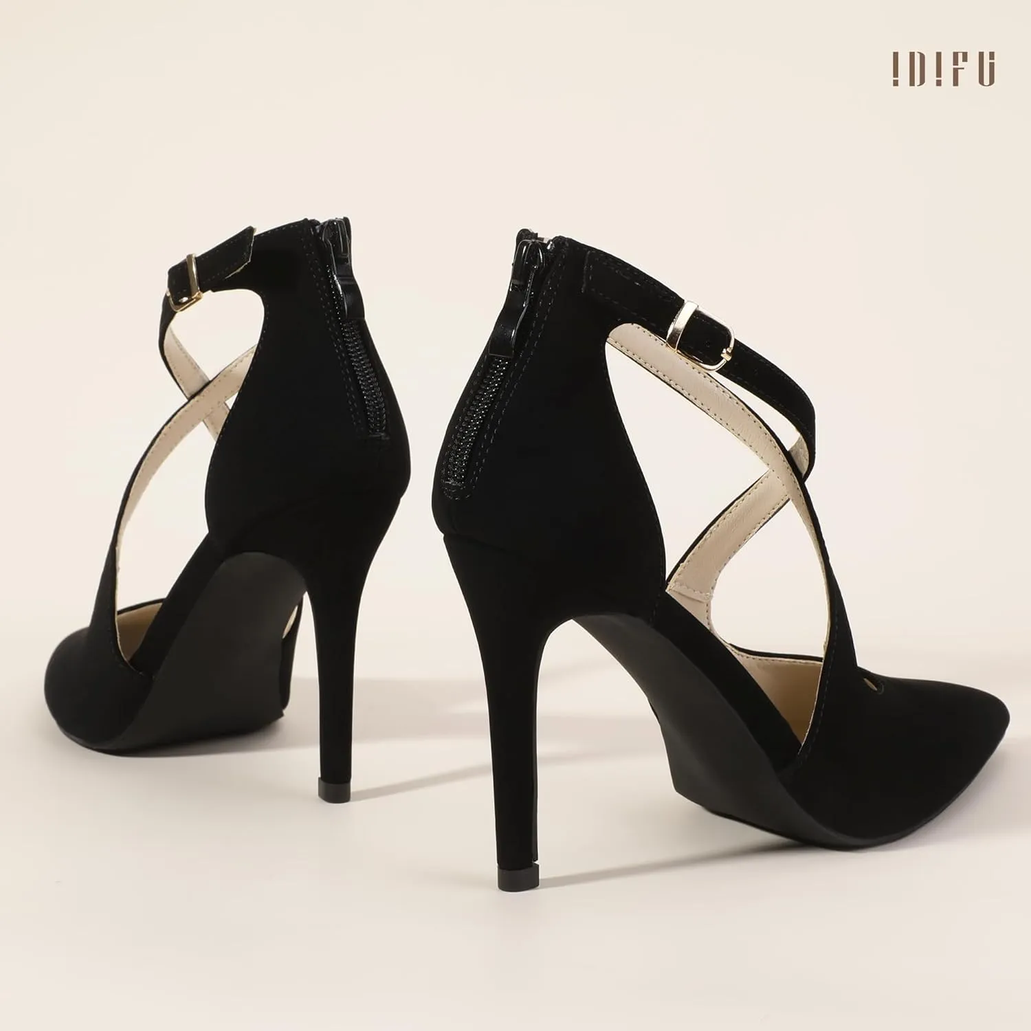 IDIFU IN4 Women's Pumps Closed Toe Stiletto Heels Strappy Wedding Bridal Office Homecoming Work Prom Dress Shoes Bride Comfortable Dressy Formal Pointed Toe Zip
