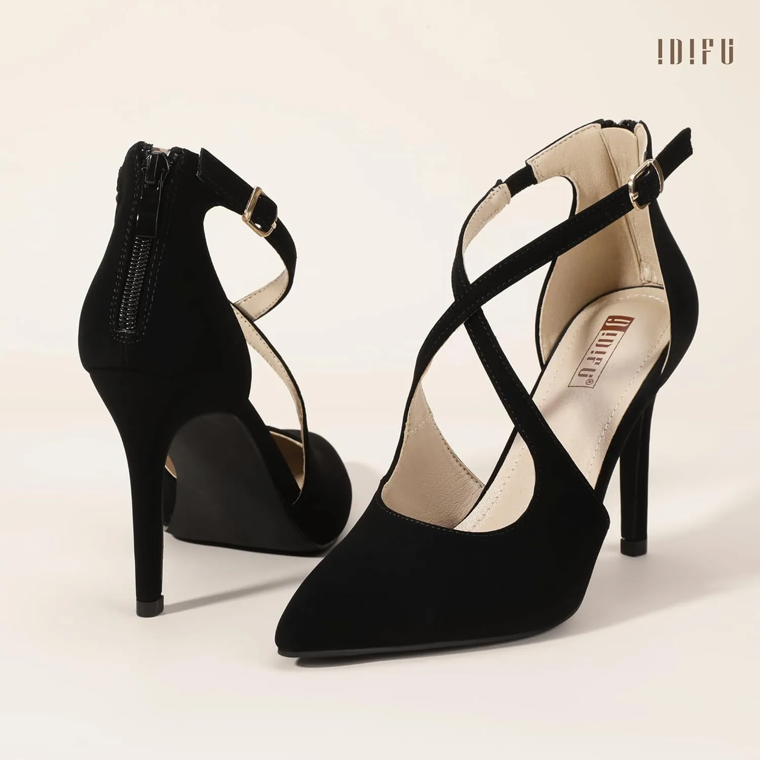 IDIFU IN4 Women's Pumps Closed Toe Stiletto Heels Strappy Wedding Bridal Office Homecoming Work Prom Dress Shoes Bride Comfortable Dressy Formal Pointed Toe Zip
