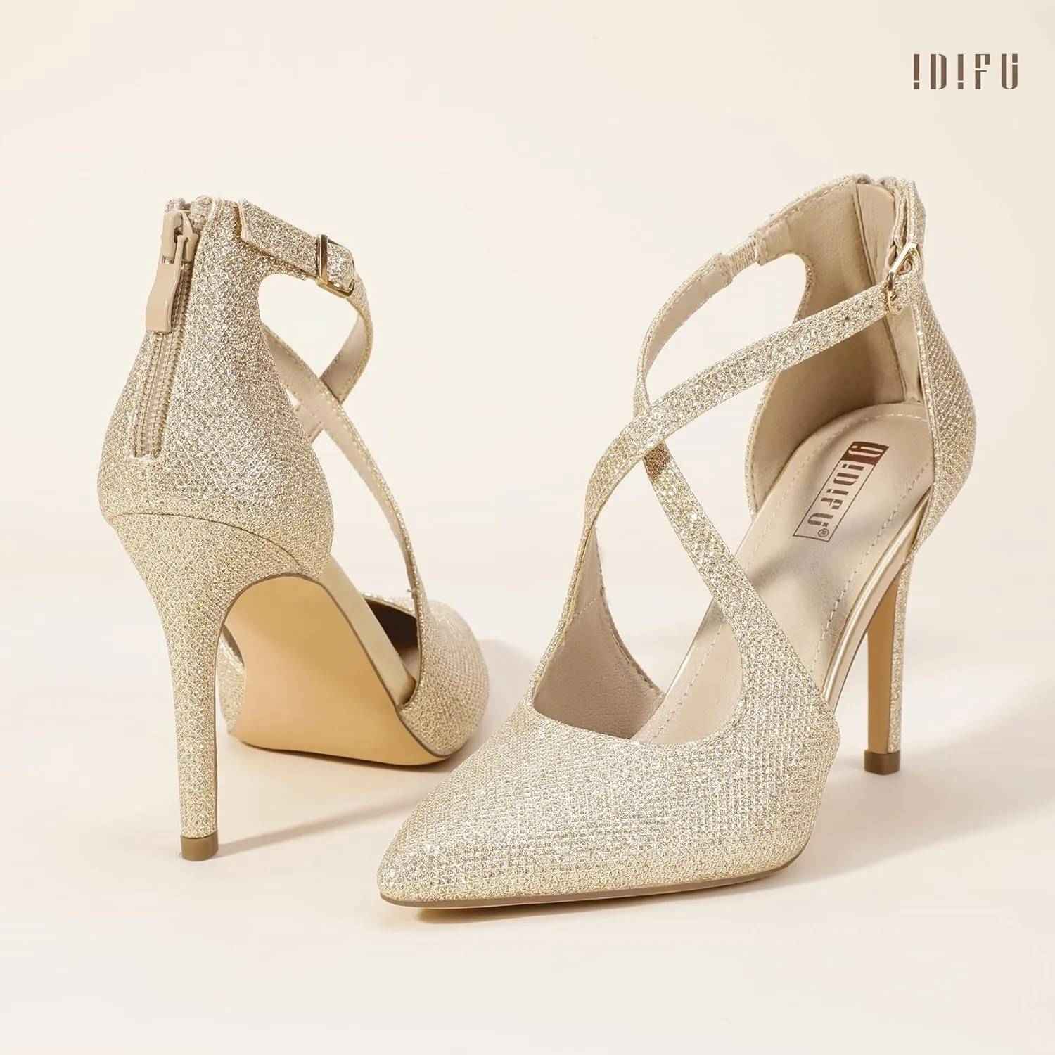 IDIFU IN4 Women's Pumps Closed Toe Stiletto Heels Strappy Wedding Bridal Office Homecoming Work Prom Dress Shoes Bride Comfortable Dressy Formal Pointed Toe Zip