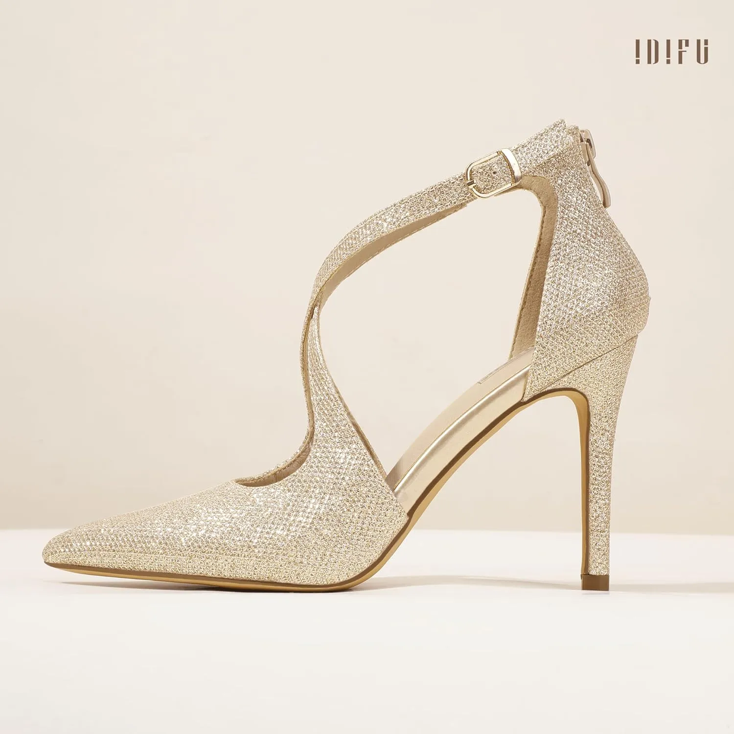 IDIFU IN4 Women's Pumps Closed Toe Stiletto Heels Strappy Wedding Bridal Office Homecoming Work Prom Dress Shoes Bride Comfortable Dressy Formal Pointed Toe Zip