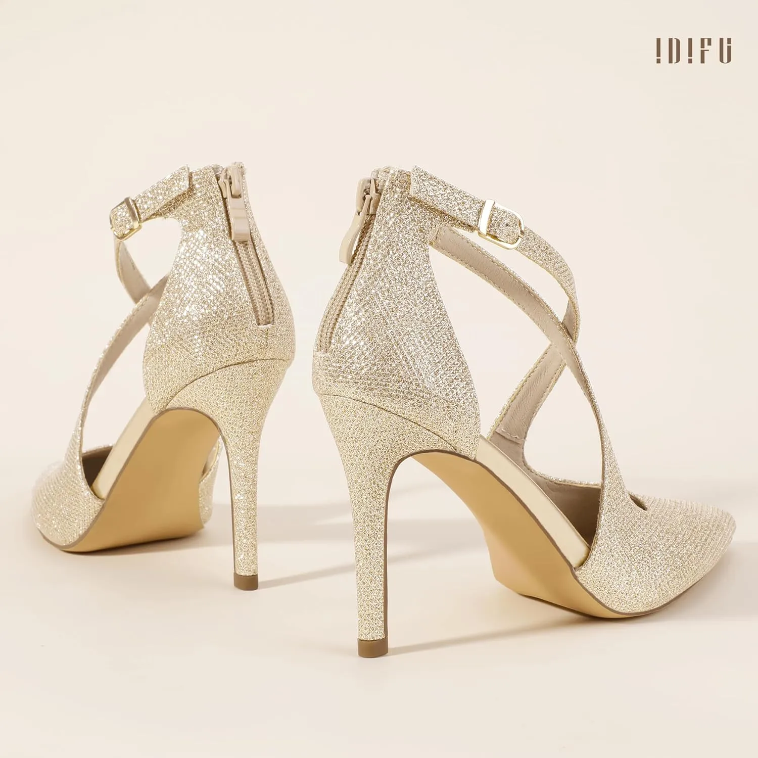 IDIFU IN4 Women's Pumps Closed Toe Stiletto Heels Strappy Wedding Bridal Office Homecoming Work Prom Dress Shoes Bride Comfortable Dressy Formal Pointed Toe Zip