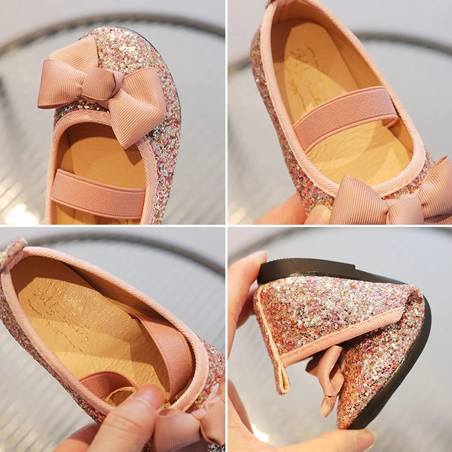 Infant/Toddler Girls Mary Jane Shoes Princess Dresses Ballet Flats Glitter Bowknot Wedding Party Shoes for Little Kid