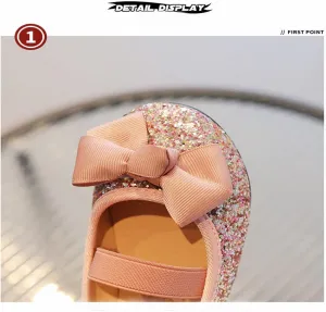 Infant/Toddler Girls Mary Jane Shoes Princess Dresses Ballet Flats Glitter Bowknot Wedding Party Shoes for Little Kid