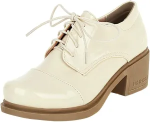 KOKOMOMO Womens Patent Leather Platform Oxfords Chunky Lace Up Pumps