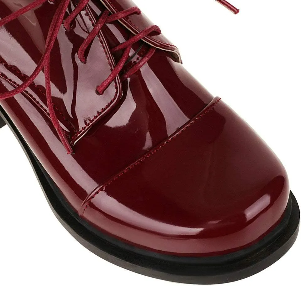 KOKOMOMO Womens Patent Leather Platform Oxfords Chunky Lace Up Pumps