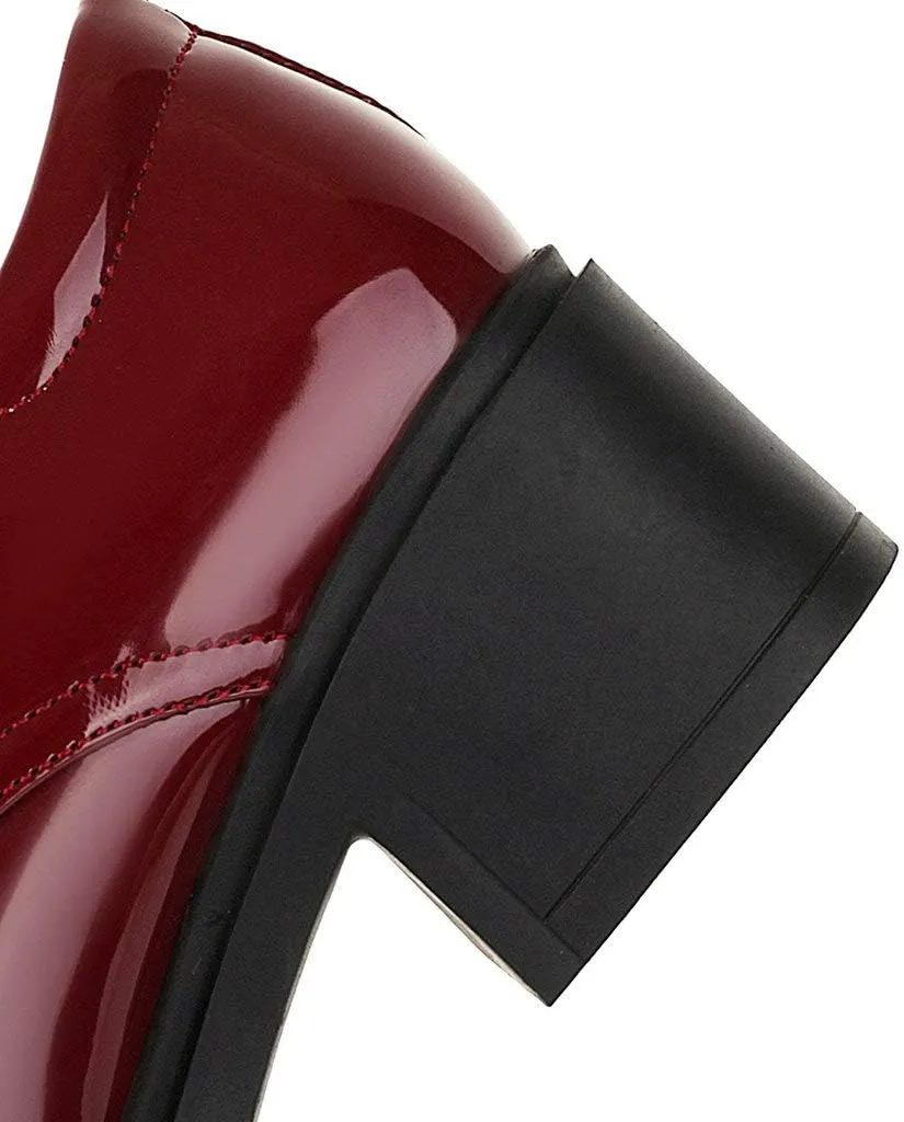 KOKOMOMO Womens Patent Leather Platform Oxfords Chunky Lace Up Pumps