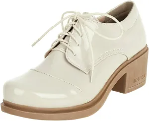 KOKOMOMO Womens Patent Leather Platform Oxfords Chunky Lace Up Pumps