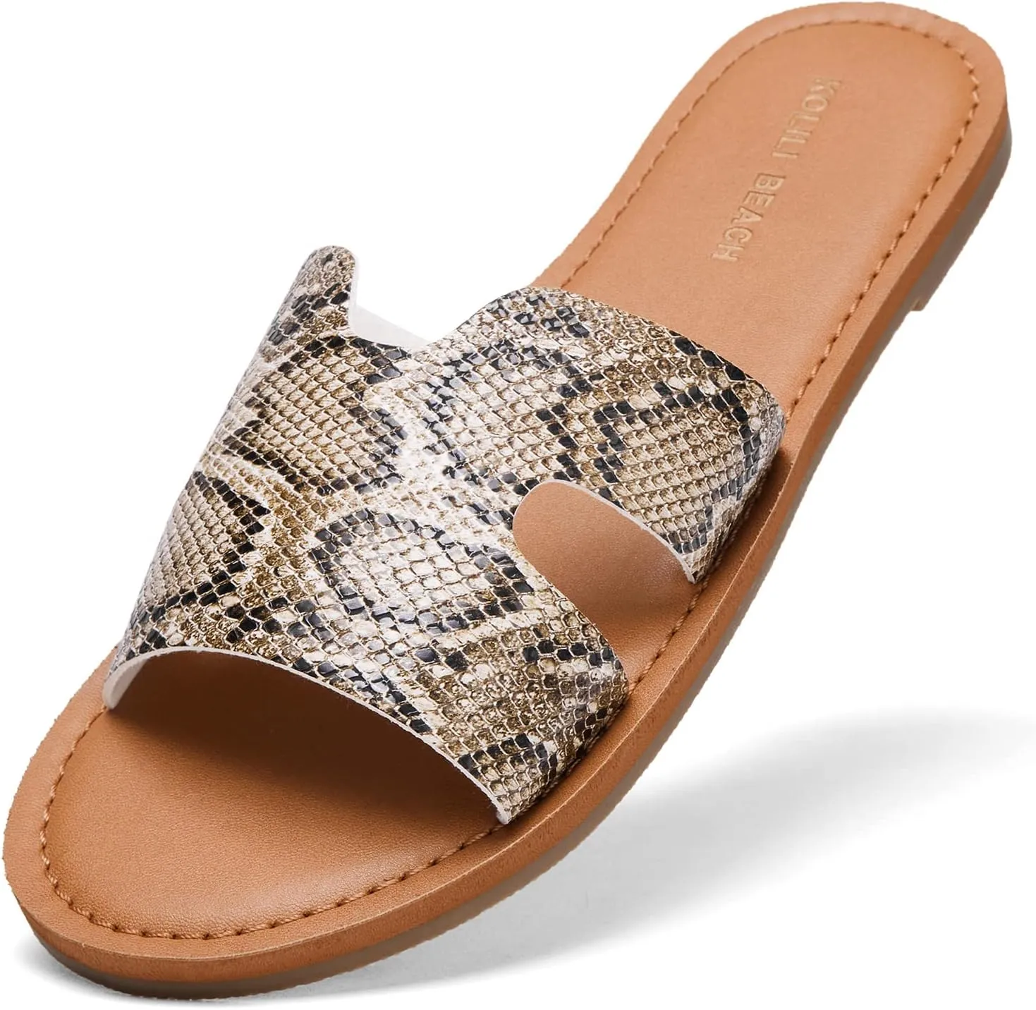 KOLILI Womens Flat Slide Sandals, Summer Fashion Sandals, H Band Sandals Dressy