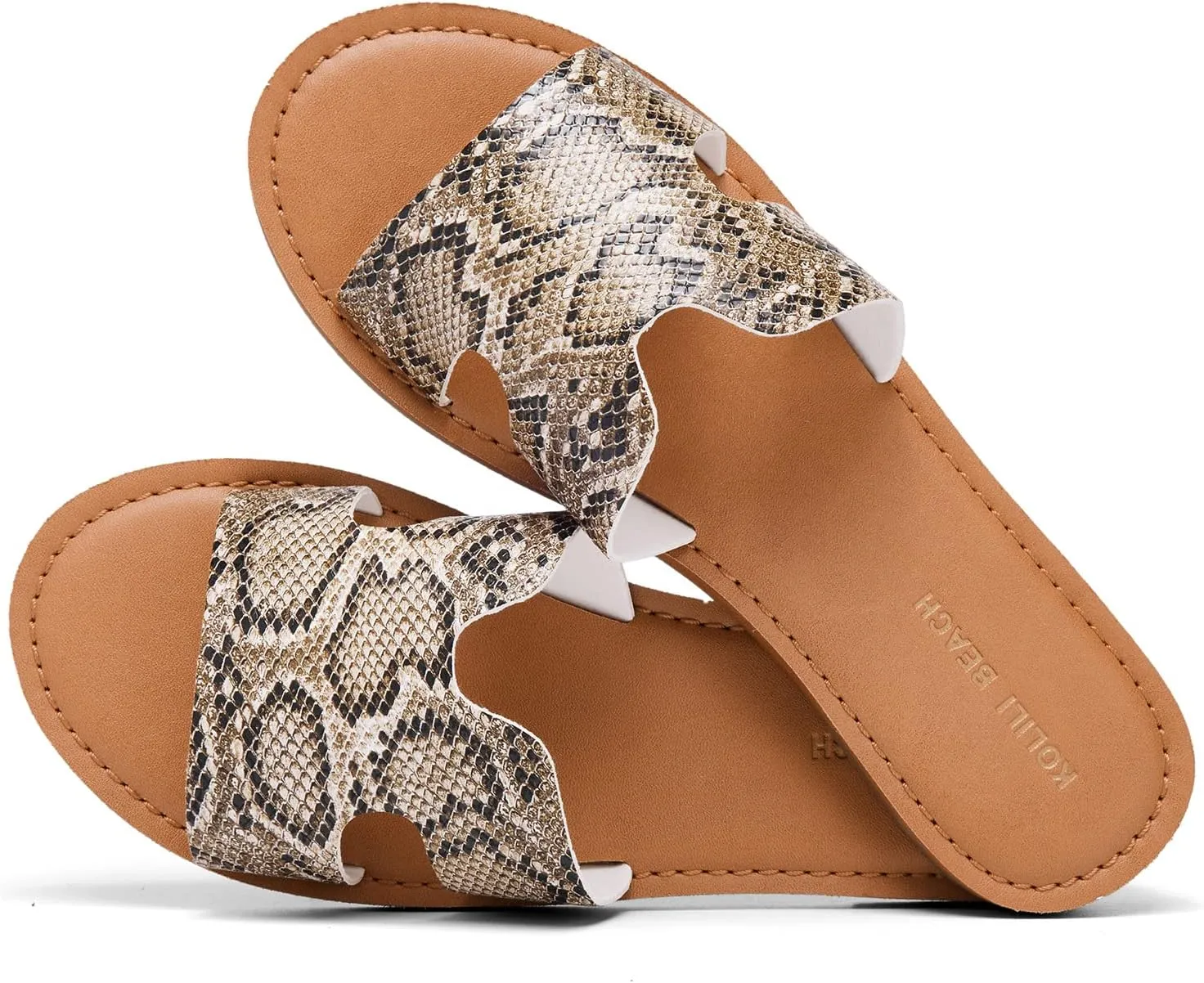 KOLILI Womens Flat Slide Sandals, Summer Fashion Sandals, H Band Sandals Dressy
