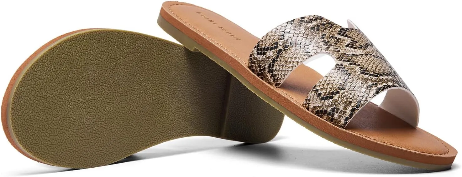 KOLILI Womens Flat Slide Sandals, Summer Fashion Sandals, H Band Sandals Dressy