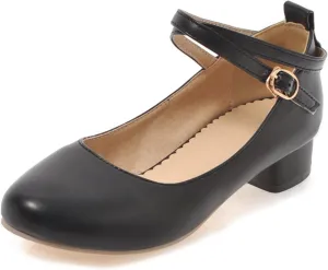 Ladies Block Low Mid Heels Closed Toe Mary Jane Pumps Bow