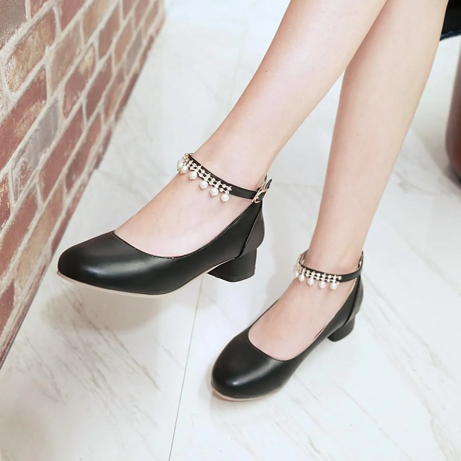 Ladies Block Low Mid Heels Closed Toe Mary Jane Pumps Bow