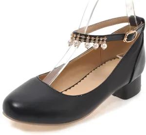 Ladies Block Low Mid Heels Closed Toe Mary Jane Pumps Bow