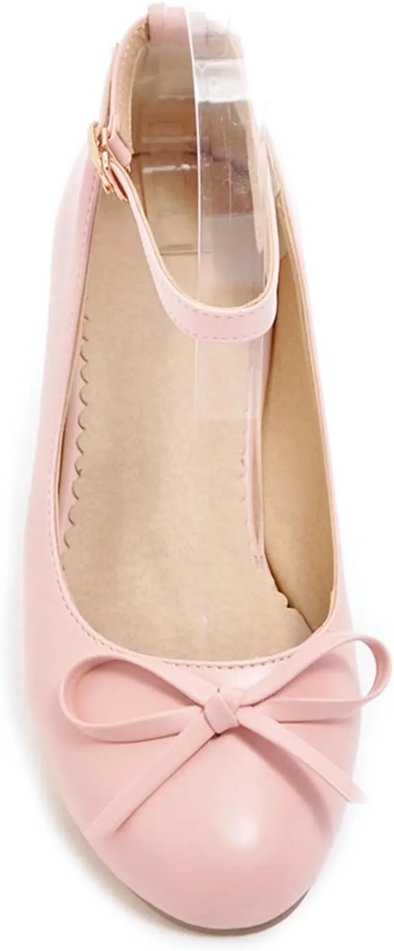 Ladies Block Low Mid Heels Closed Toe Mary Jane Pumps Bow
