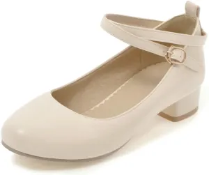 Ladies Block Low Mid Heels Closed Toe Mary Jane Pumps Bow