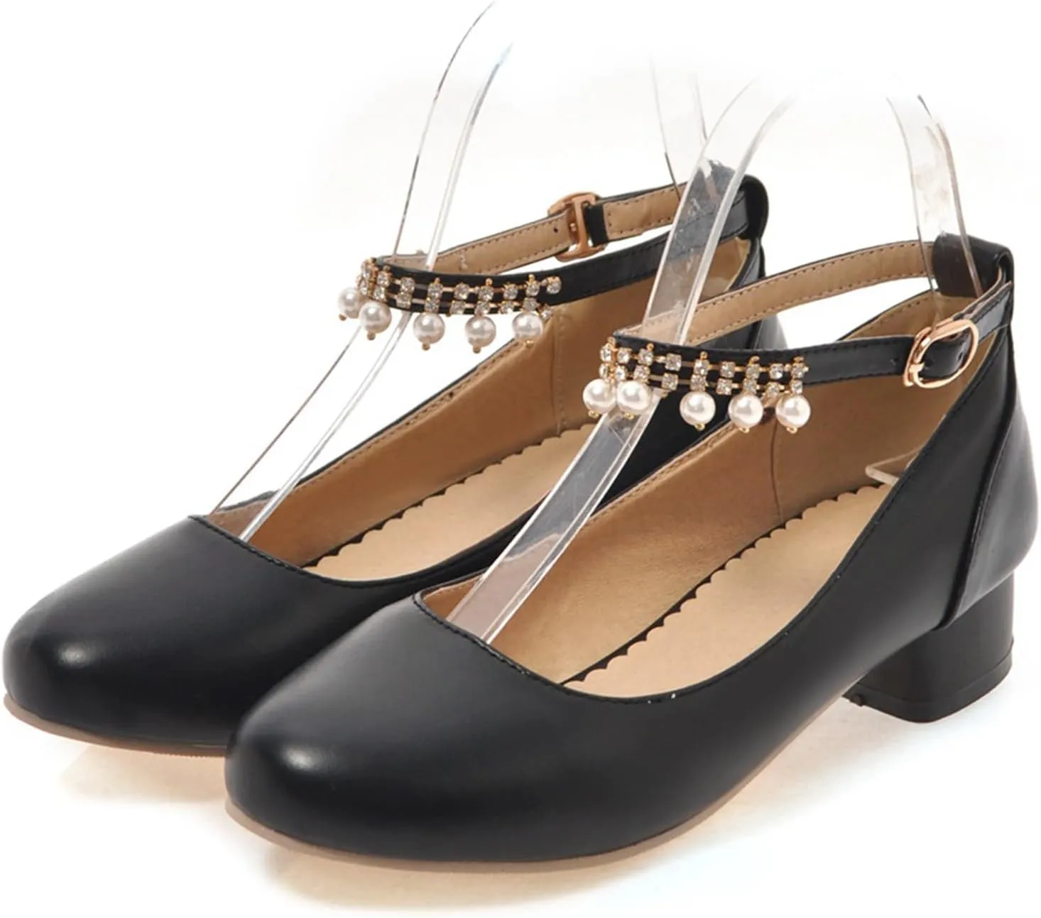 Ladies Block Low Mid Heels Closed Toe Mary Jane Pumps Bow