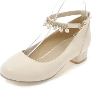 Ladies Block Low Mid Heels Closed Toe Mary Jane Pumps Bow