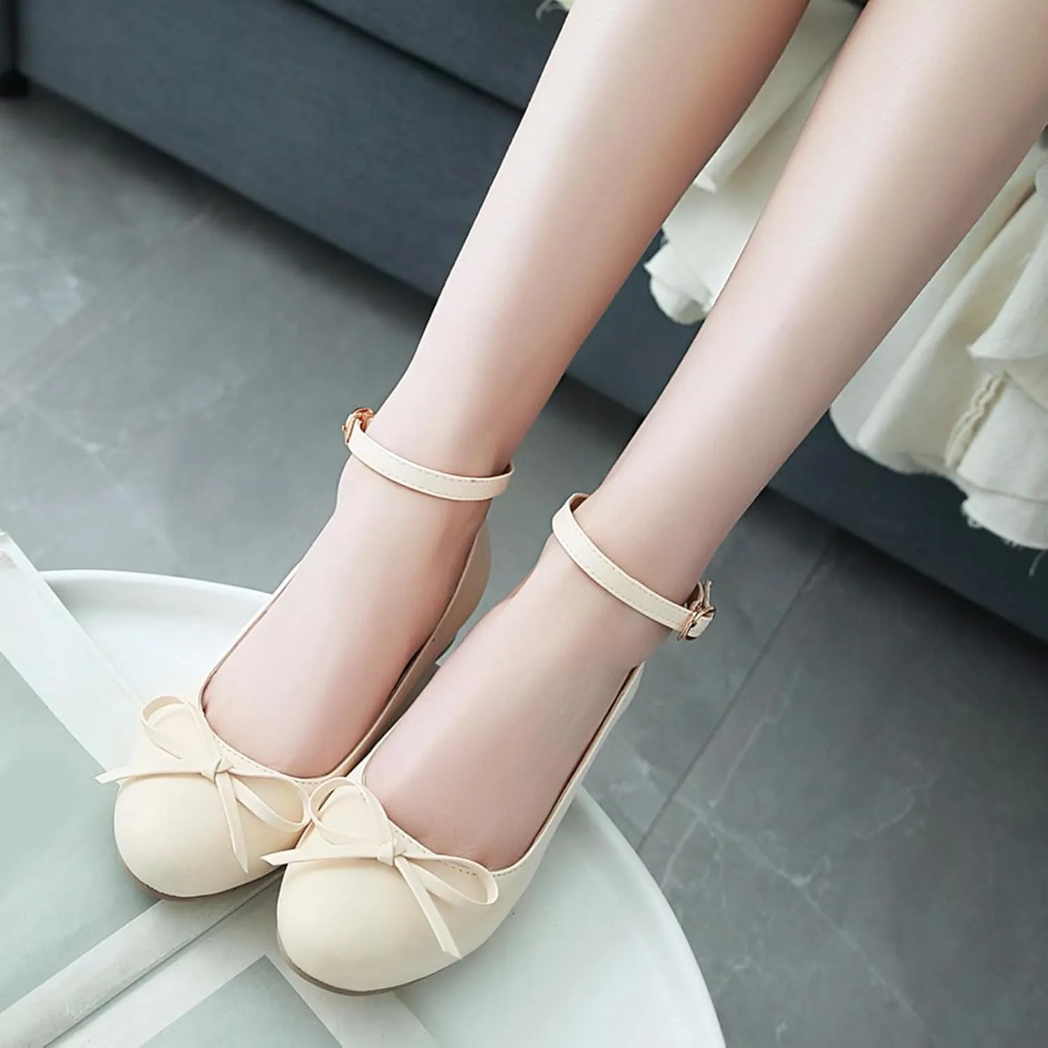 Ladies Block Low Mid Heels Closed Toe Mary Jane Pumps Bow