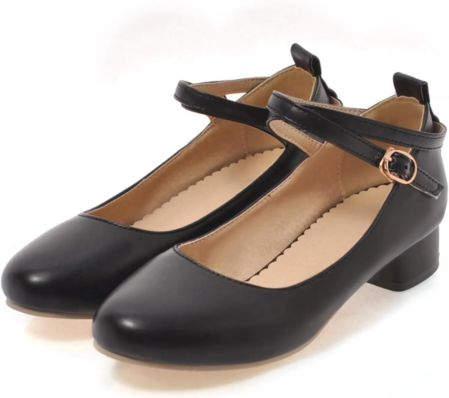 Ladies Block Low Mid Heels Closed Toe Mary Jane Pumps Bow