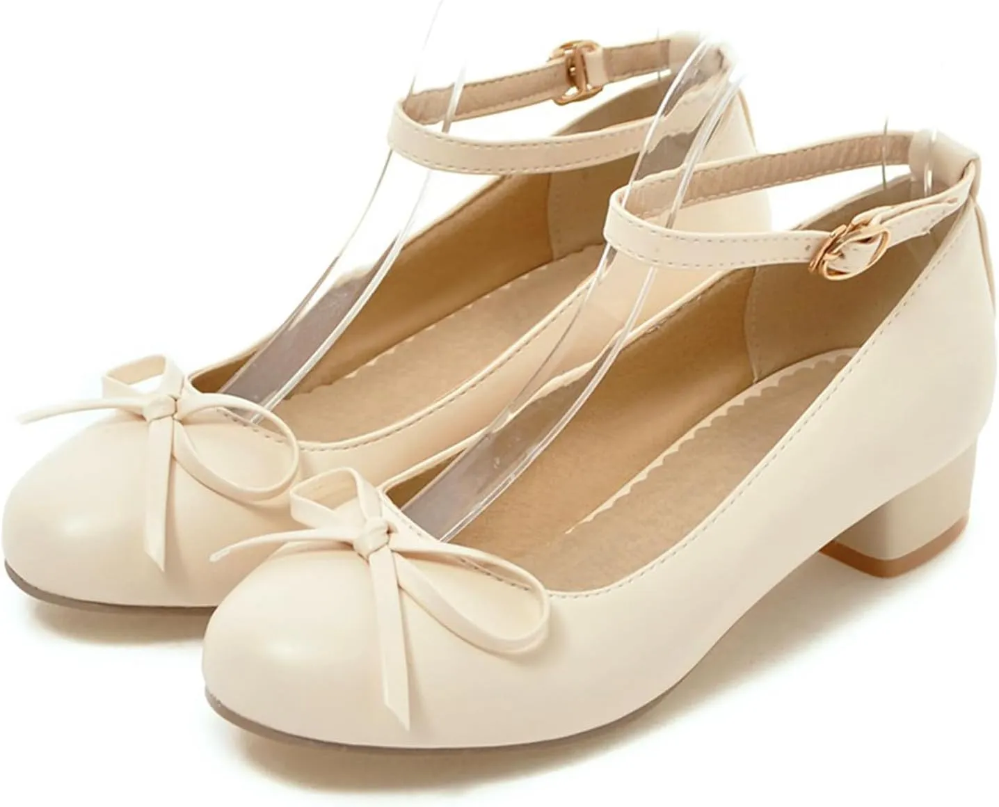 Ladies Block Low Mid Heels Closed Toe Mary Jane Pumps Bow