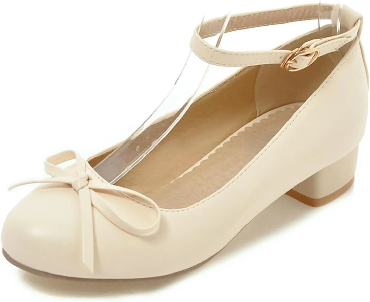 Ladies Block Low Mid Heels Closed Toe Mary Jane Pumps Bow