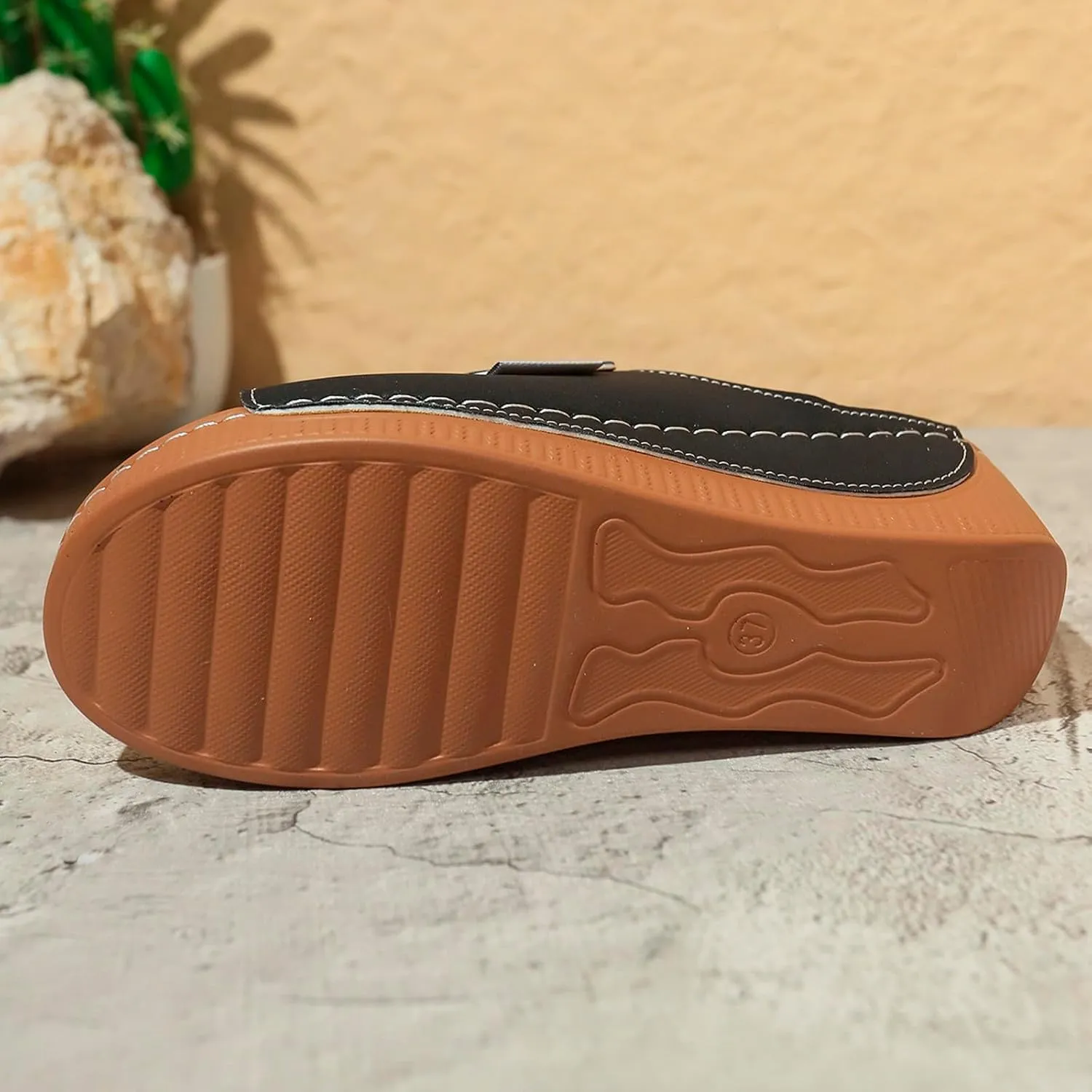 Ladies Fashion Solid Color Leather Exposed Toe Thick Sole Casual Sandals And Slippers Sandals Shoes for Women Memory Foam