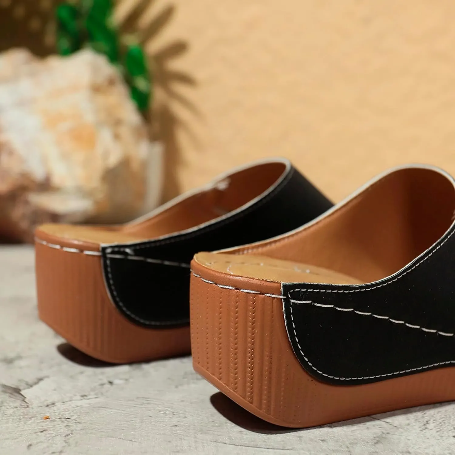 Ladies Fashion Solid Color Leather Exposed Toe Thick Sole Casual Sandals And Slippers Sandals Shoes for Women Memory Foam